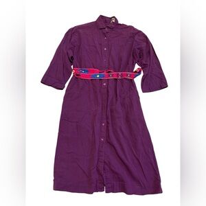 Vintage 80s Ports International Purple Shirtdress with Tie Belt Medium